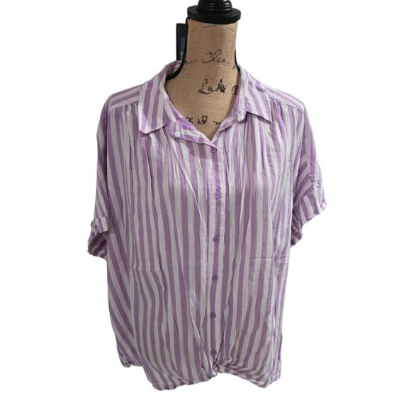 Lane Bryant Lavender and White Striped Button Down Tied Waist Shirt Plus Size 20 - Picture 1 of 6